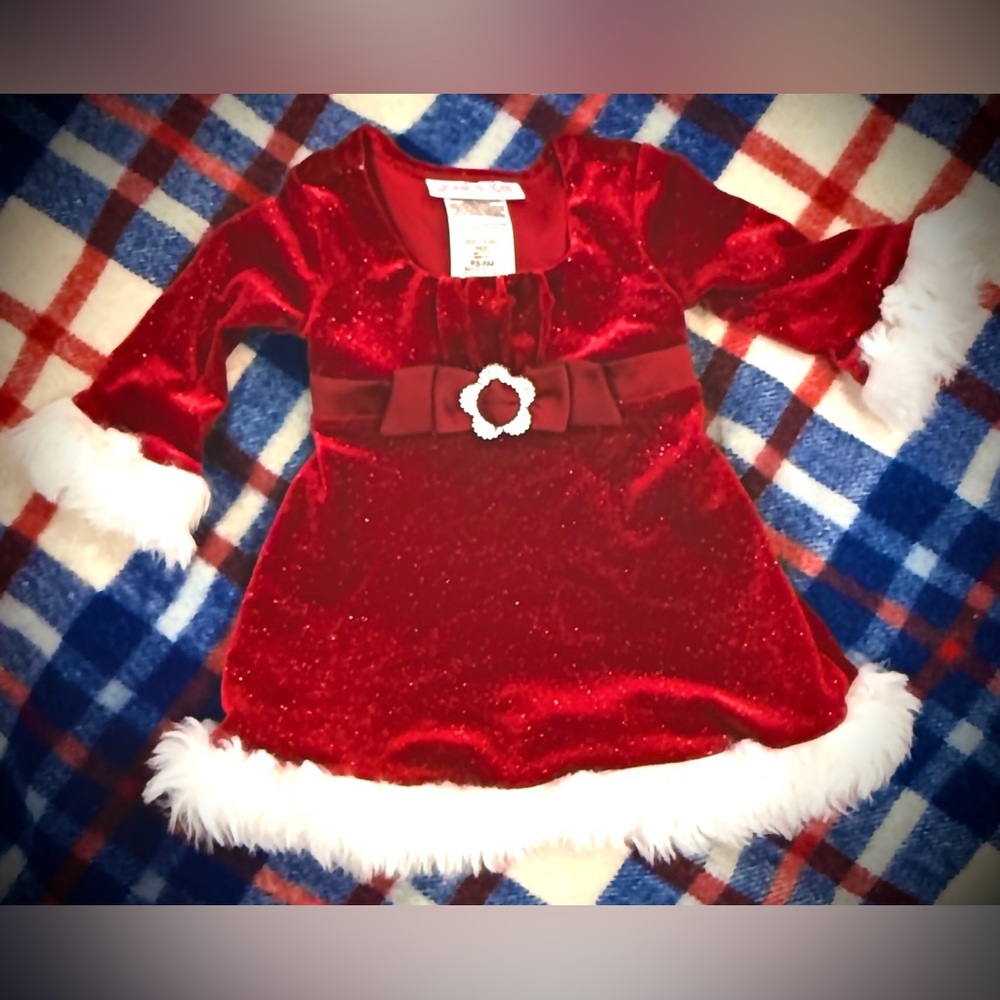 Red Velvet Holiday Dress with White Trim